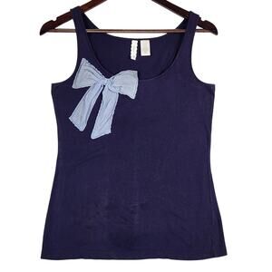 Anthropologie Eloise Cotton Tank Women’s M Purple/Blue Soft Bow Detail EUC